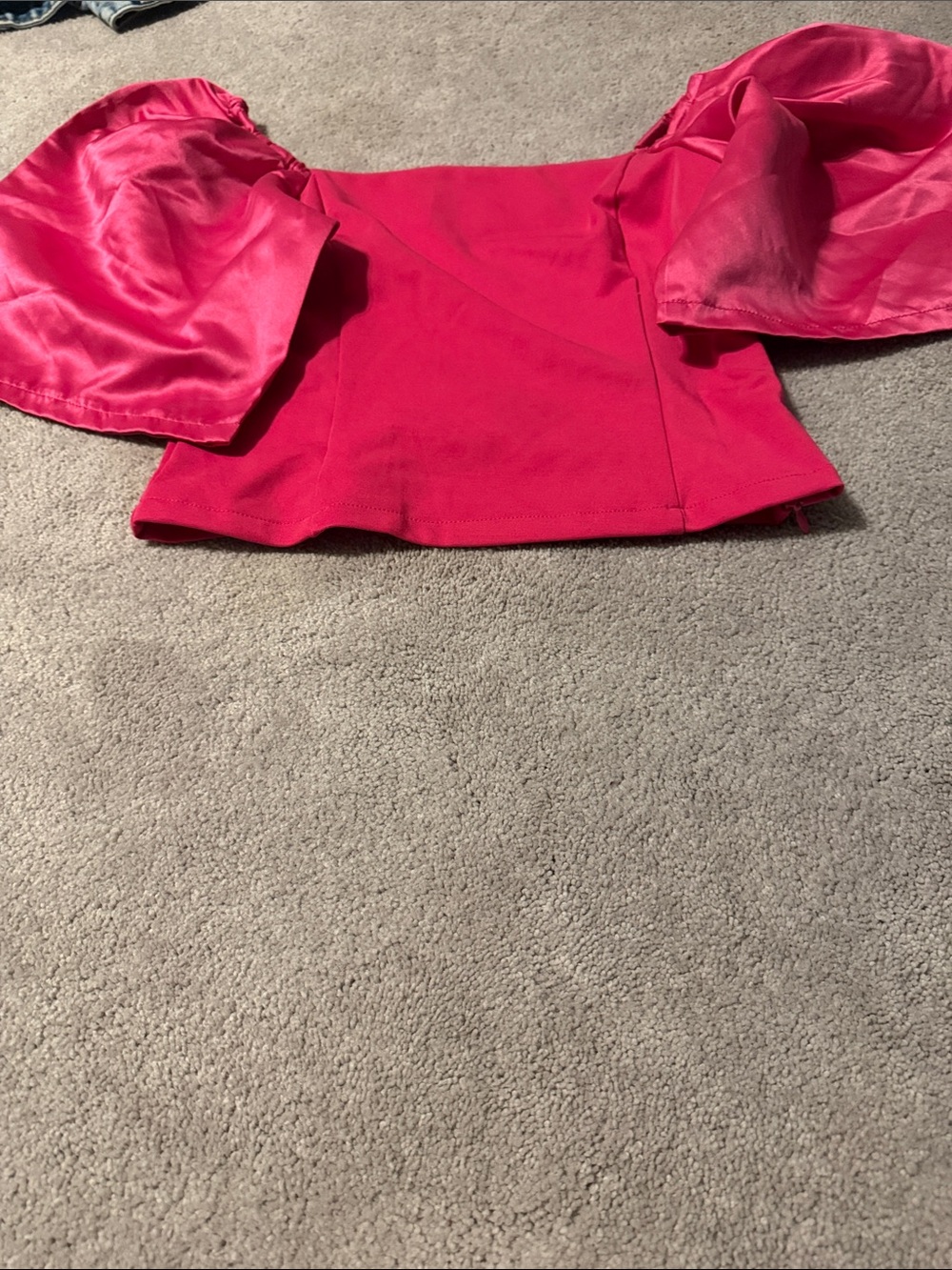 Hot Pink Puff Sleeve Crop Top with Square Neckline